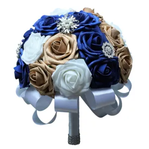 Royal Blue and Gold Wedding Bouquet for Bridal Bridesmaid