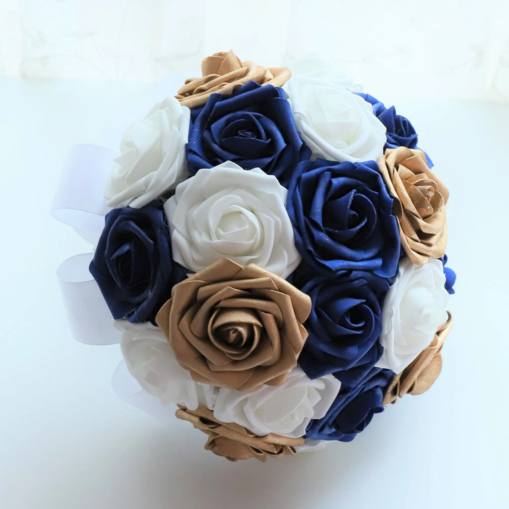 Royal Blue and Gold Wedding Bouquet for Bridal Bridesmaid