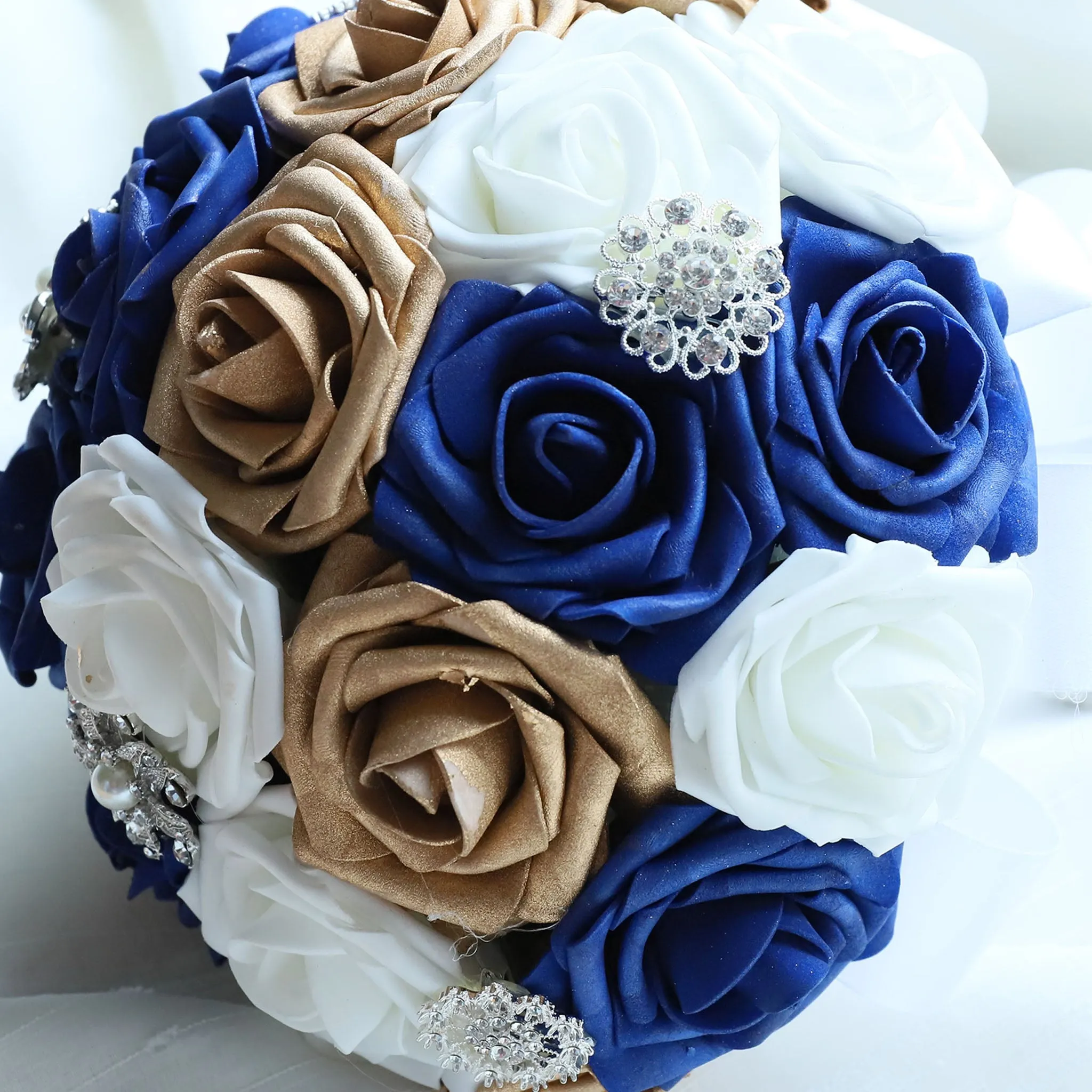 Royal Blue and Gold Wedding Bouquet for Bridal Bridesmaid