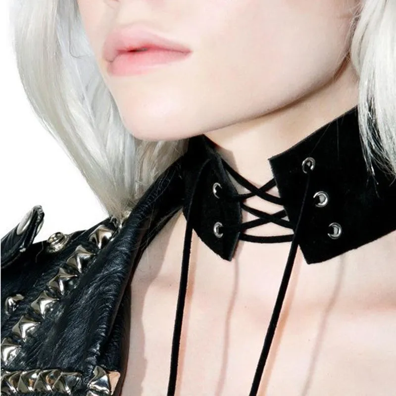 Sexy Goth Lace Up Choker Necklace