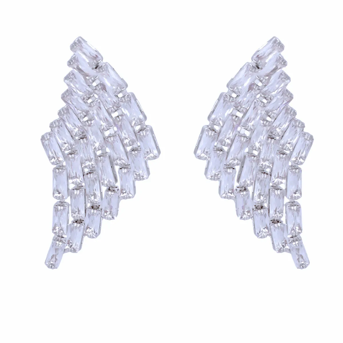 Silver, Clear-White Angel Wing Stud Earrings