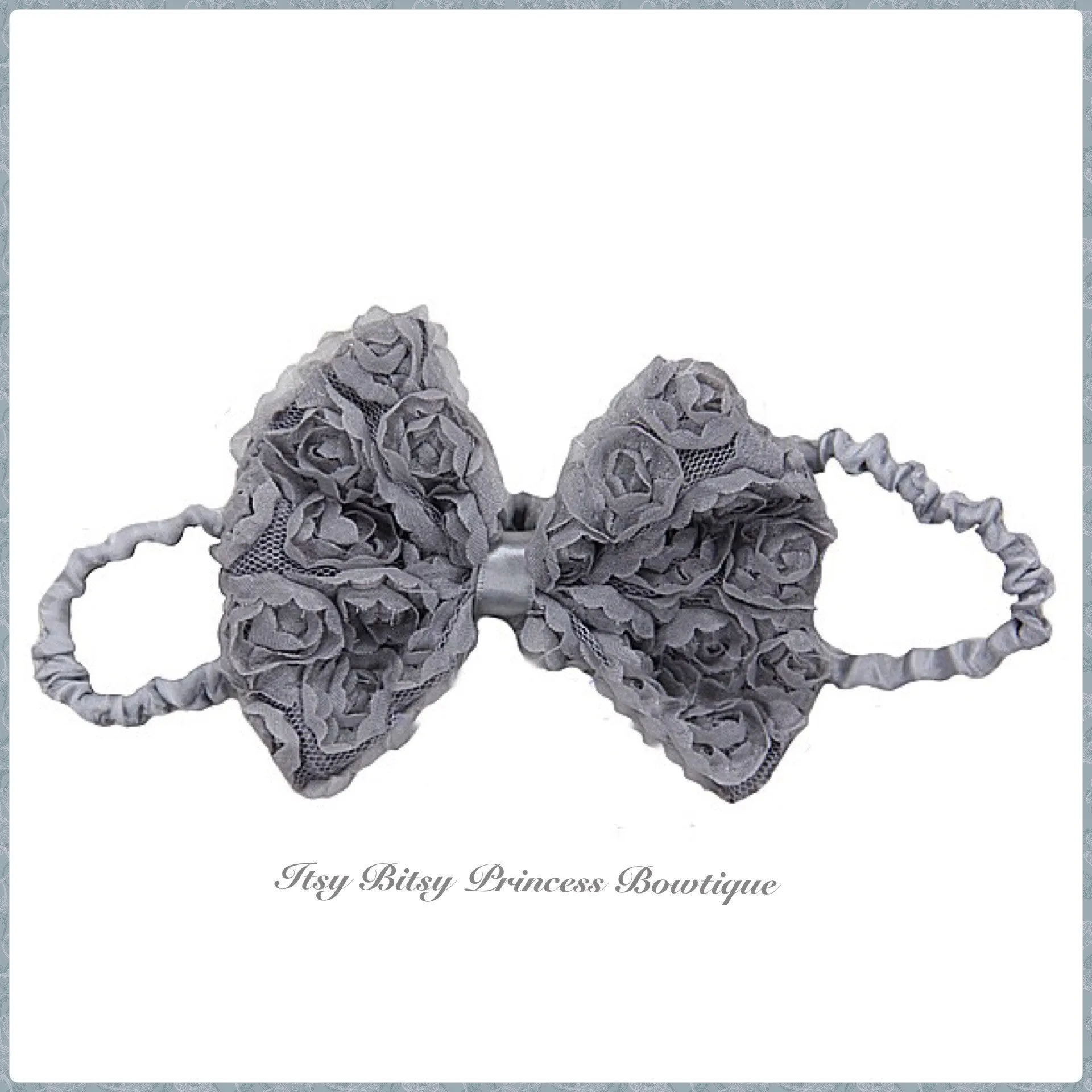 Silver Grey Rose Bow headband