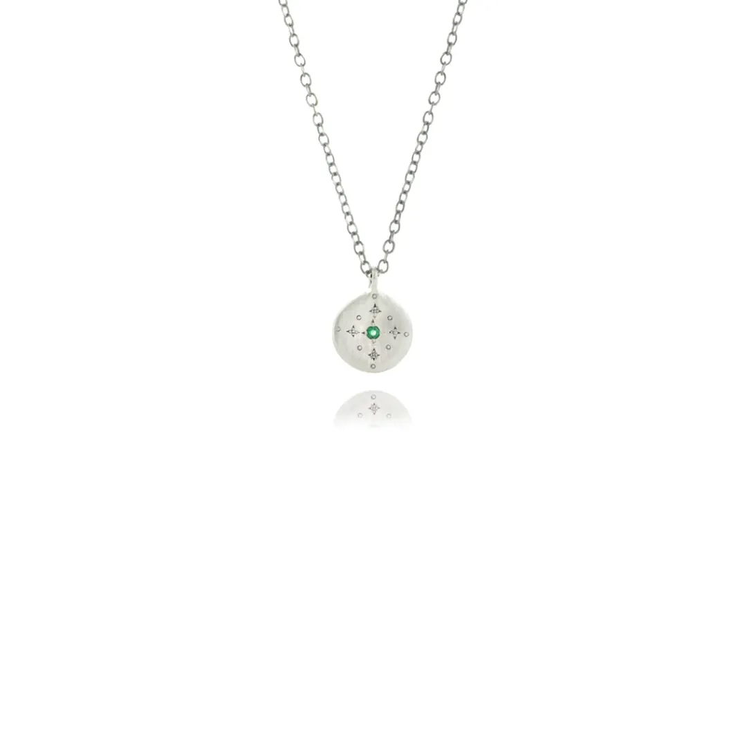 Silver New Moon Charm Emerald Pendant