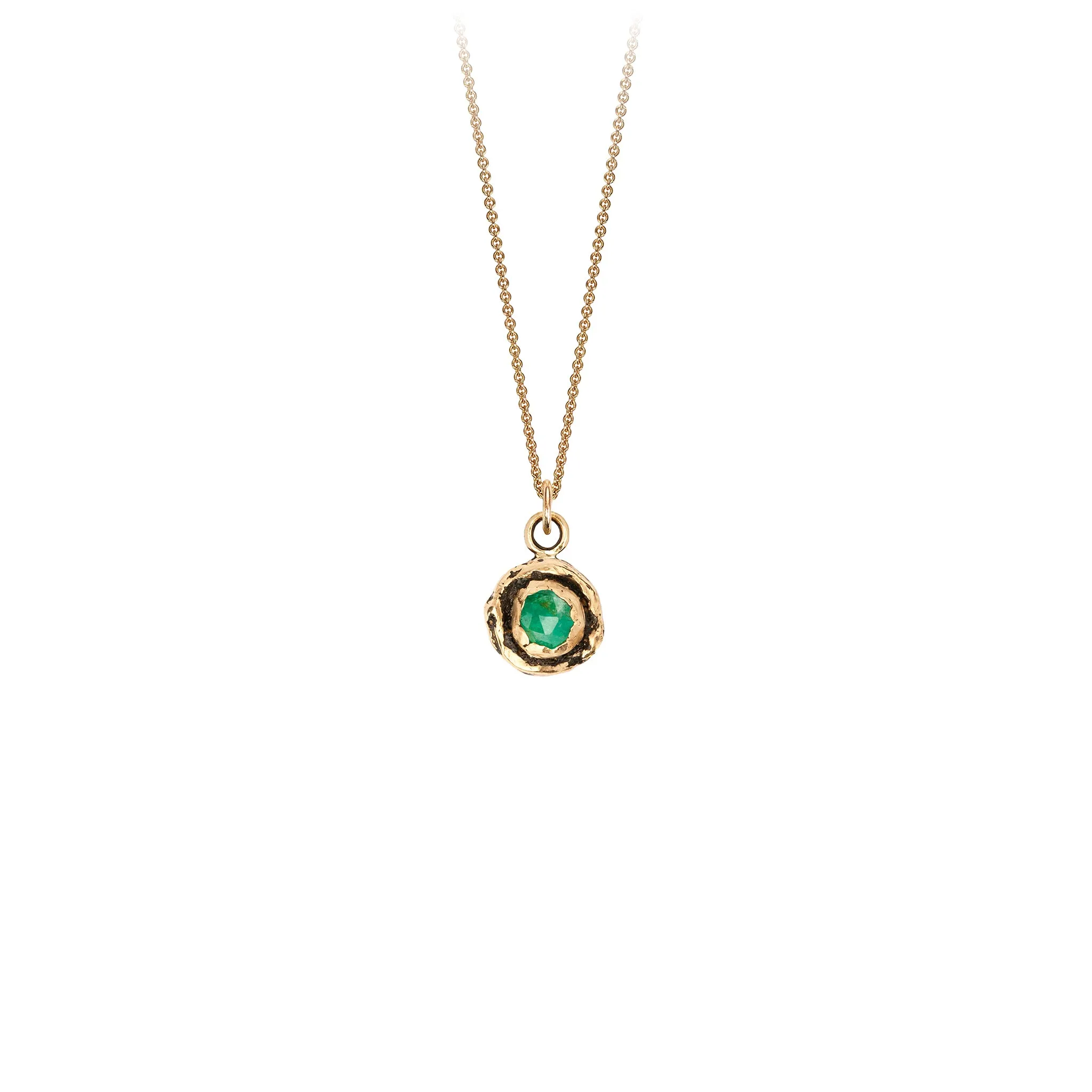 Small Emerald 14K Gold Faceted Stone Necklace