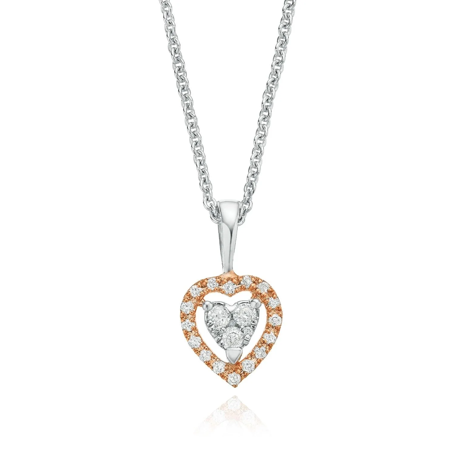 Stainless Steel Rose Plated Round Cut 0.10 Carat tw Heart Diamond Pendant