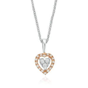 Stainless Steel Rose Plated Round Cut 0.10 Carat tw Heart Diamond Pendant