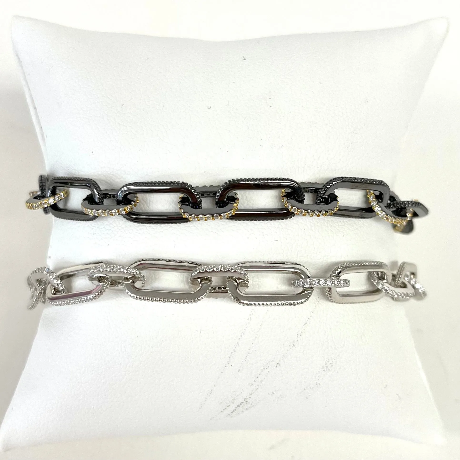 Sterling Hematite & Gold CZ Chainlink Bracelet