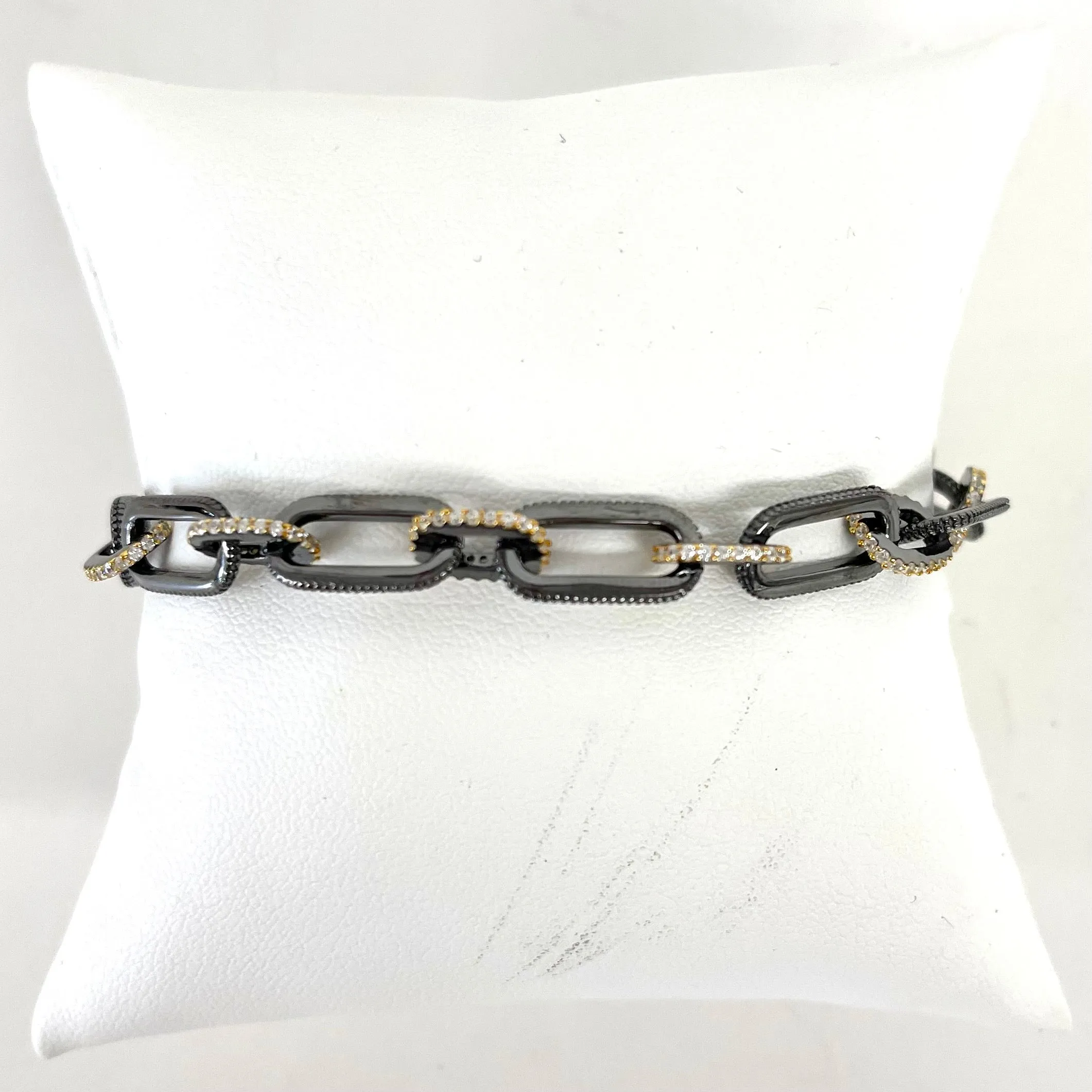 Sterling Hematite & Gold CZ Chainlink Bracelet