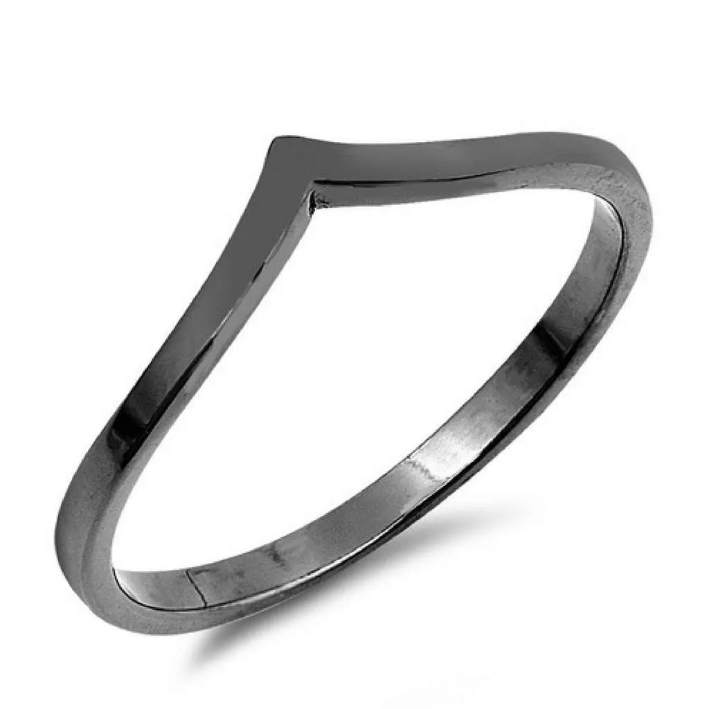 Sterling Silver Black Rhodium V Ring