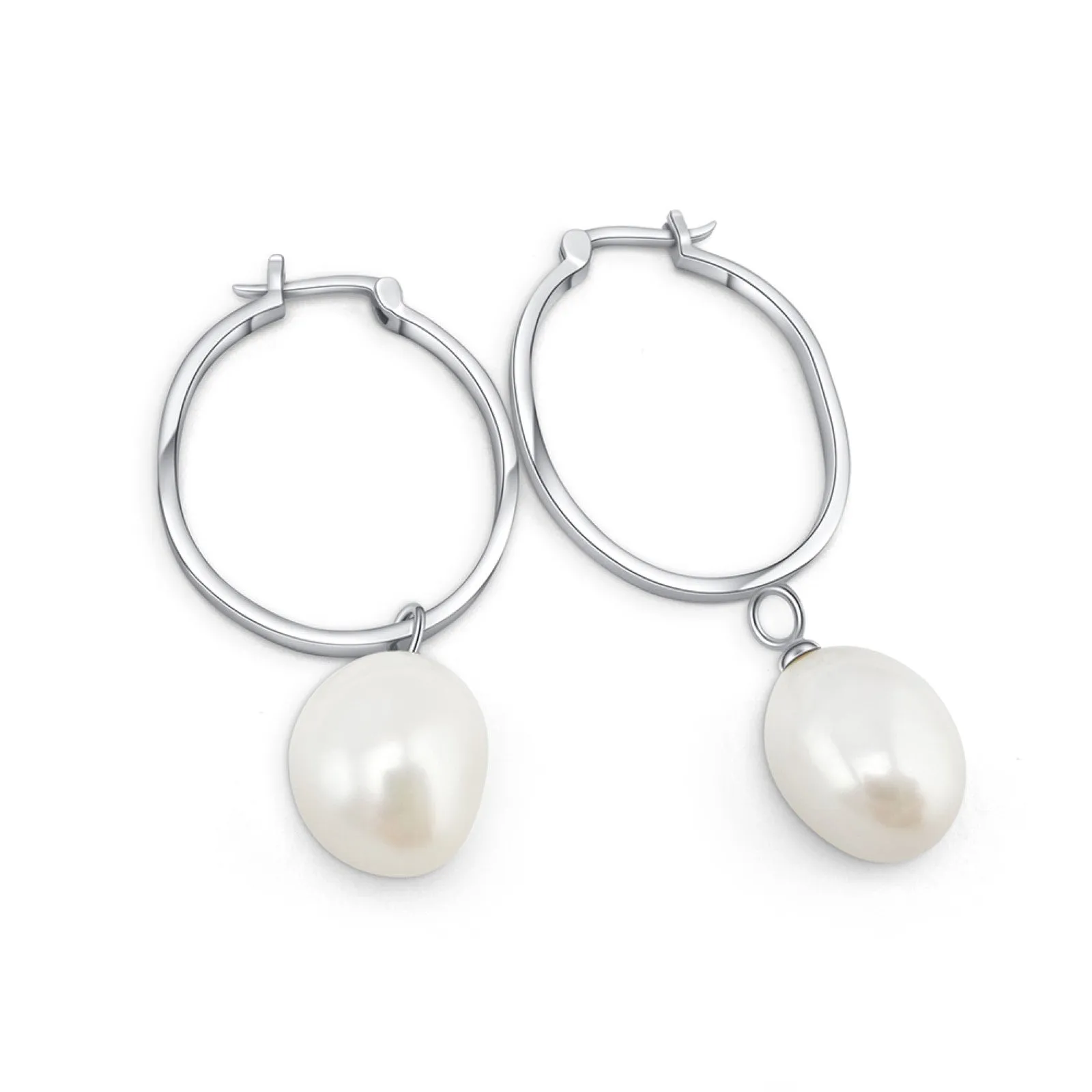 Sterling Silver Keshi Pearl Drop On Polished Hoops