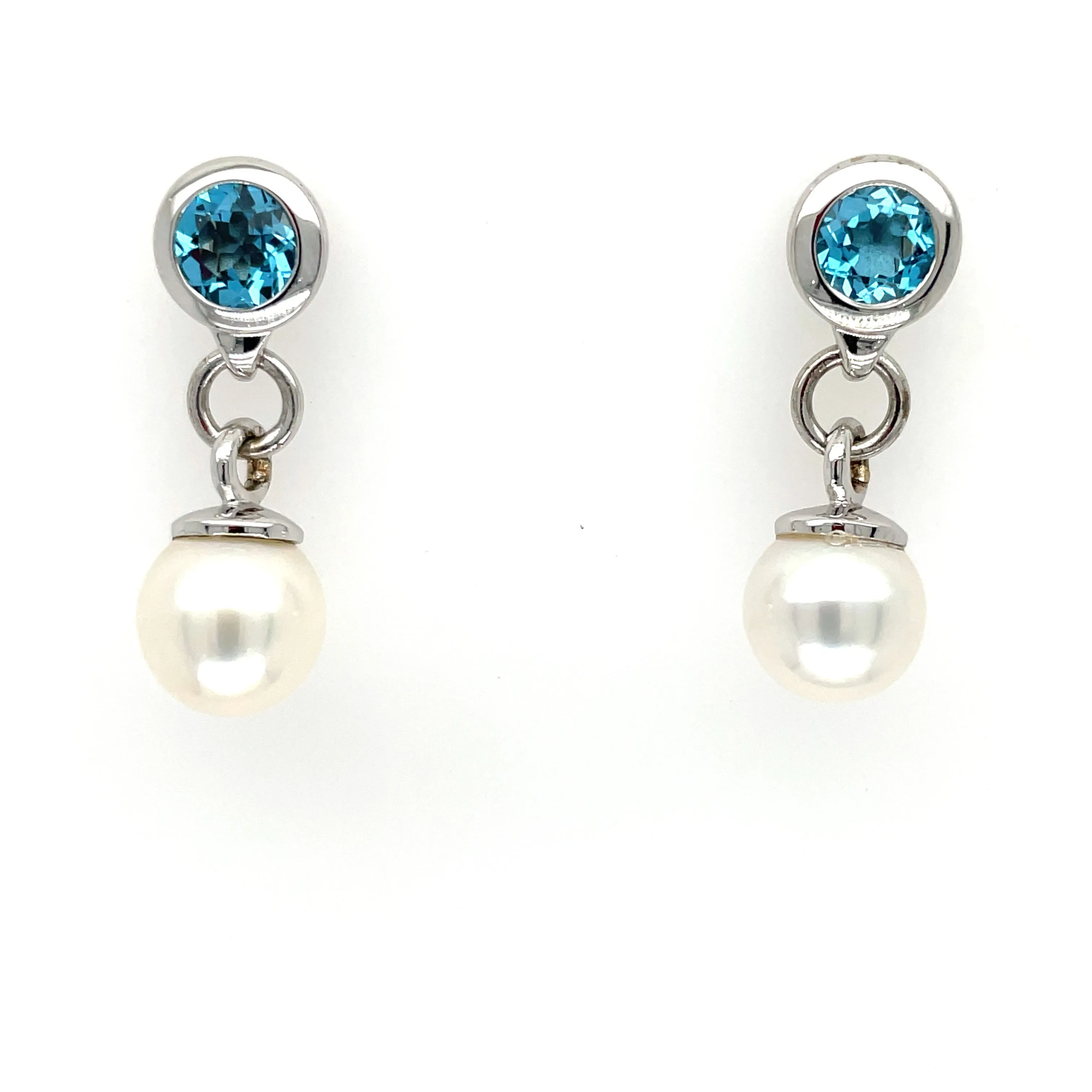 Sterling Silver Pearl & Sky Blue Topaz Dangle Earrings