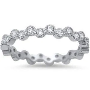 Sterling Silver Wavy CZ Stackable Ring