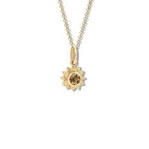 Sunflower Necklace Pendant Yellow Gold - Smoky Quartz