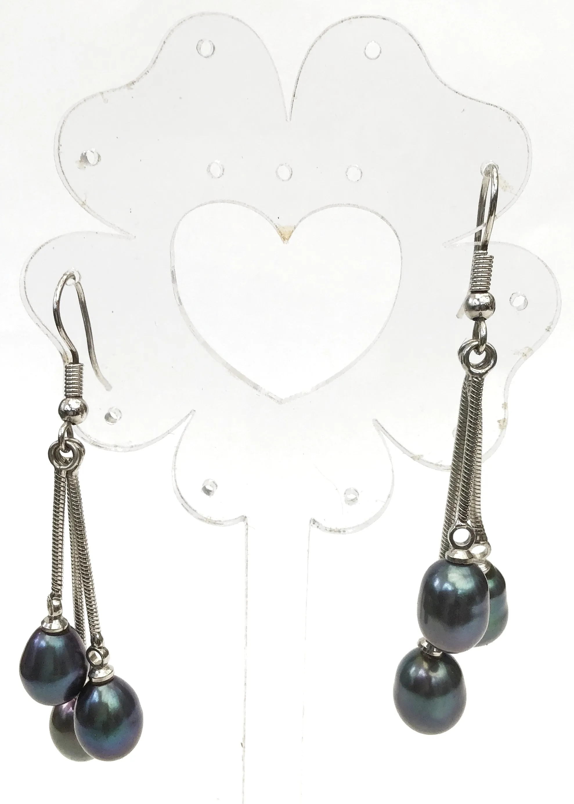 Tahitian Black Pearl Triple Dangle Earrings • Hooks