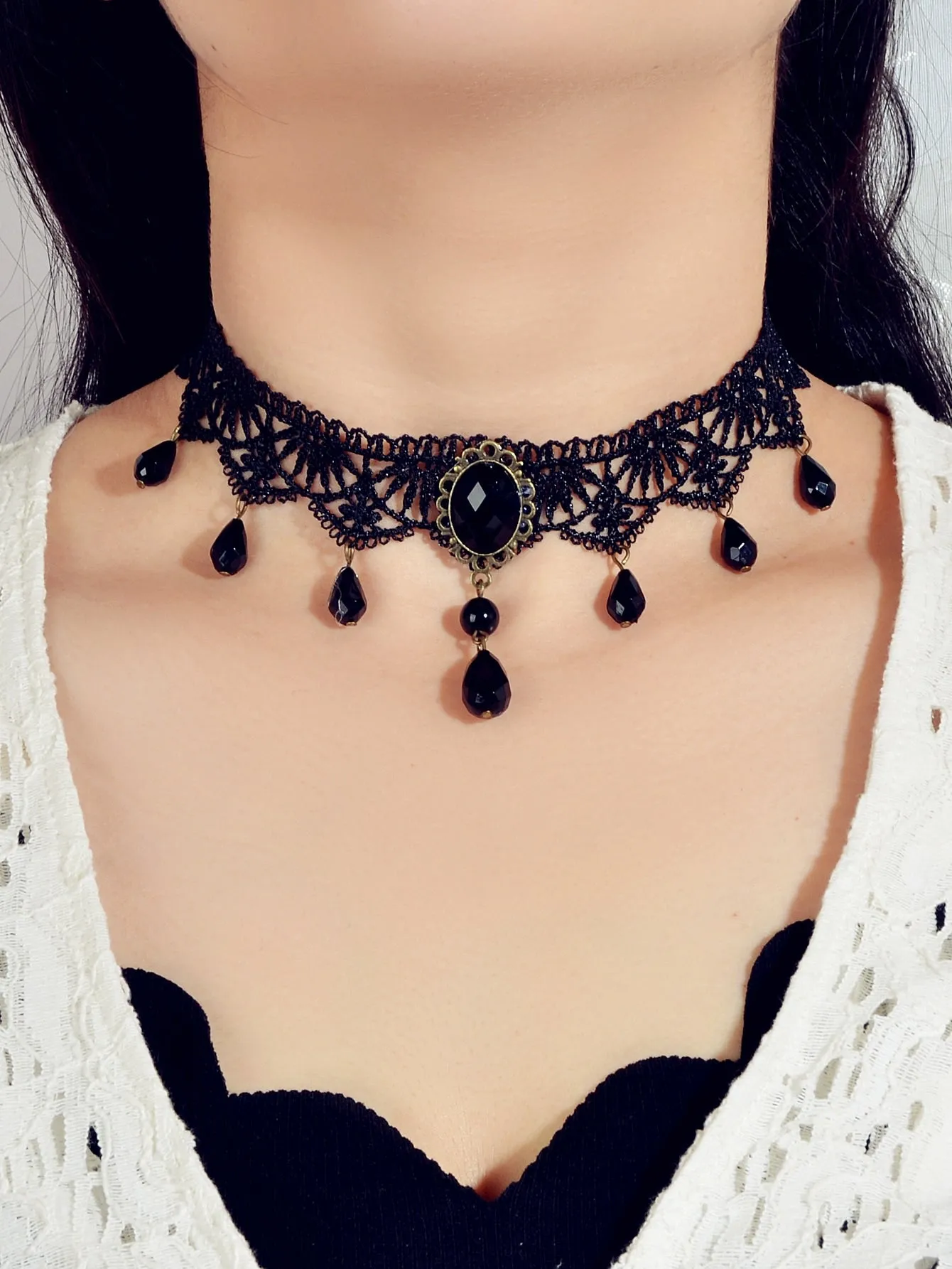 Tassel Crystal Black Lace Choker for Women Jewelry for Women Necklace