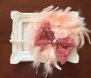 Tea Rose Feather Rose Bow headband