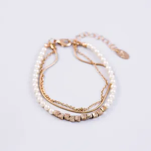 Three Chain Pearl Bracelet Gold & Cream