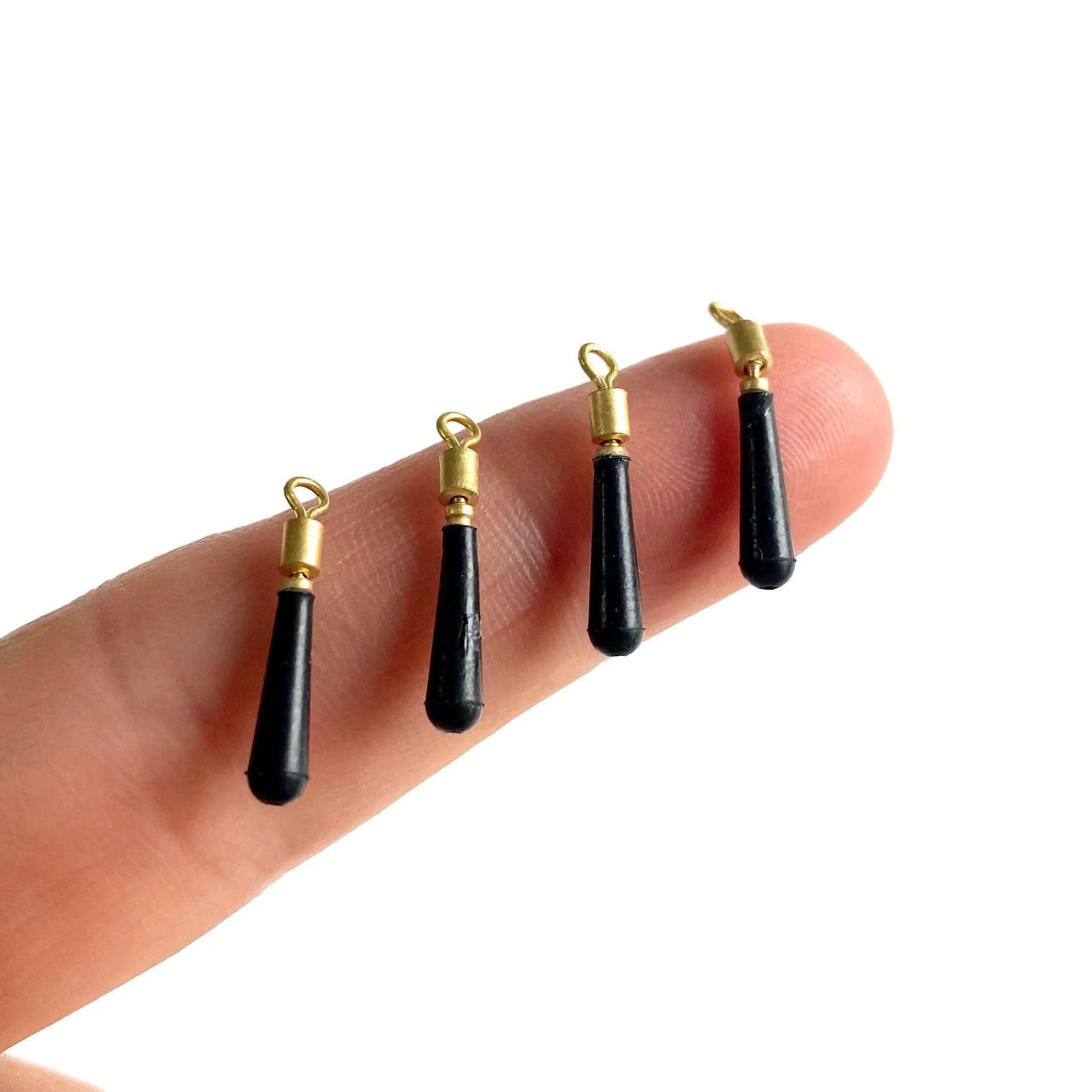 Tiny black rubber tear drop pendants