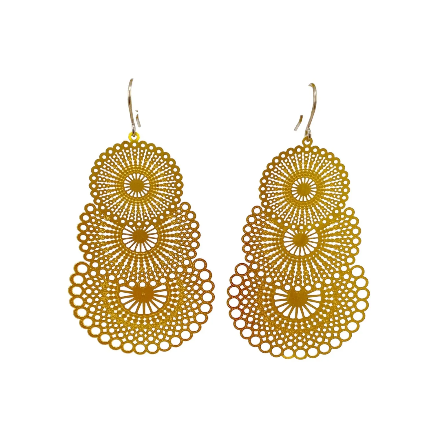 Triple gold disc drop earring