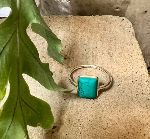 Turquoise Delicate Band Ring | Sterling Silver