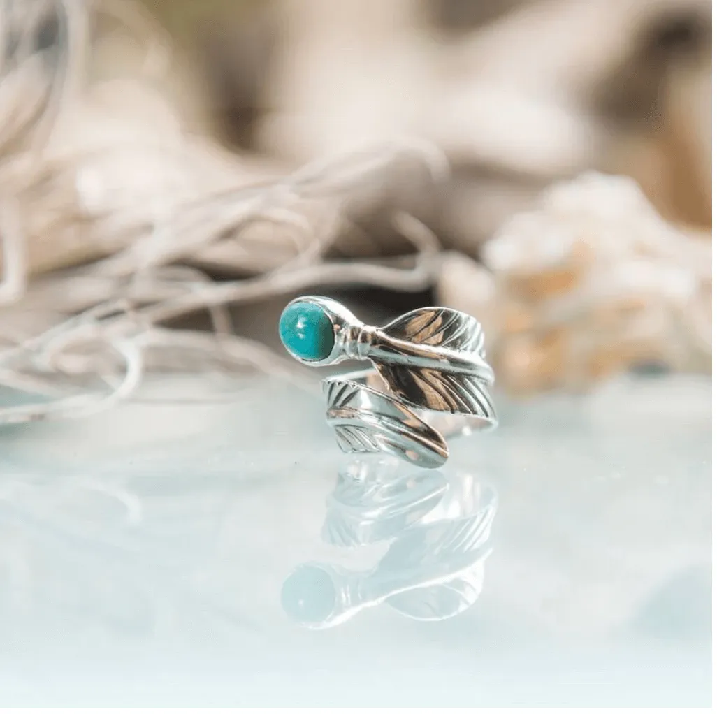 Turquoise Feather Wrap Ring