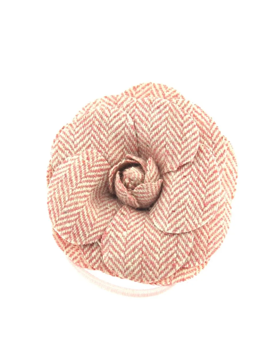 Tweed Rose Flower on Elastic &amp; Brooch Pin