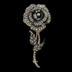 Vintage Diamond Silver/9KT Rose Brooch