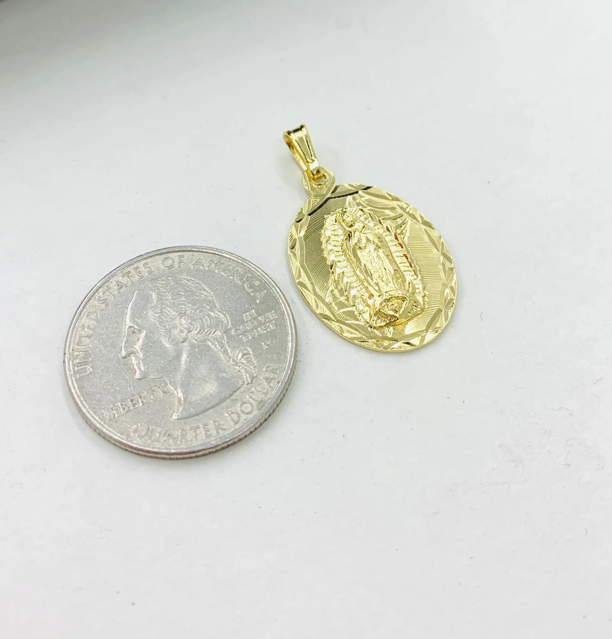 Virgen de Guadalupe Charm Pendant for Womens Mens 26x18mm All Yellow Gold Filled/ Everyday Pendants / Dije de la Virgencita de Guadalupe Oro