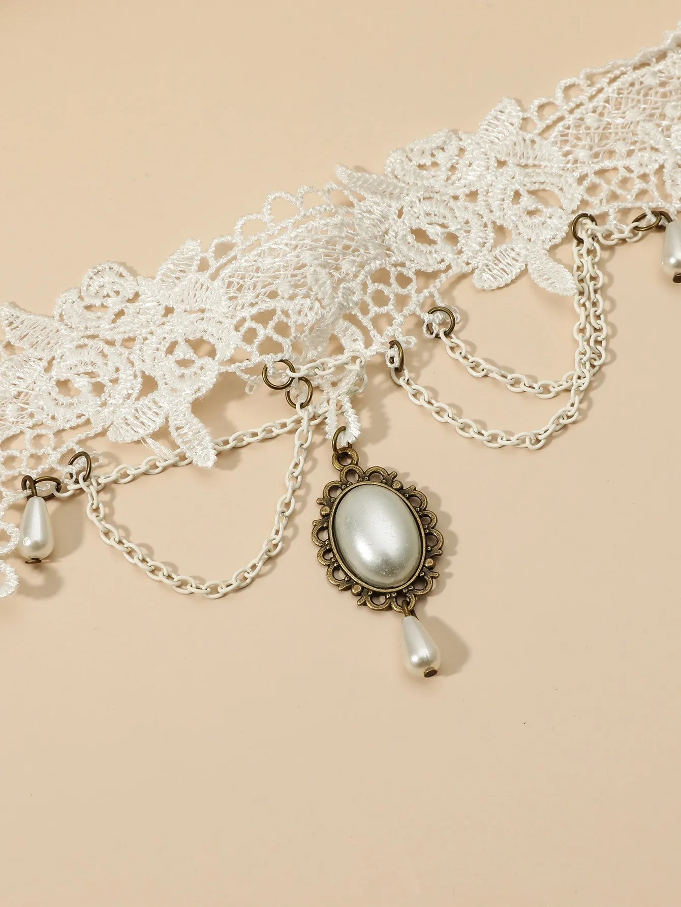 White Lace Pearl Decor Choker for Women Jewelry for Women Necklace Accessories