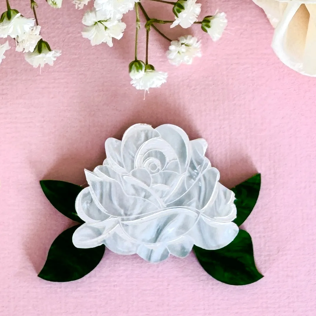 White rose - mini brooch - Set of 2