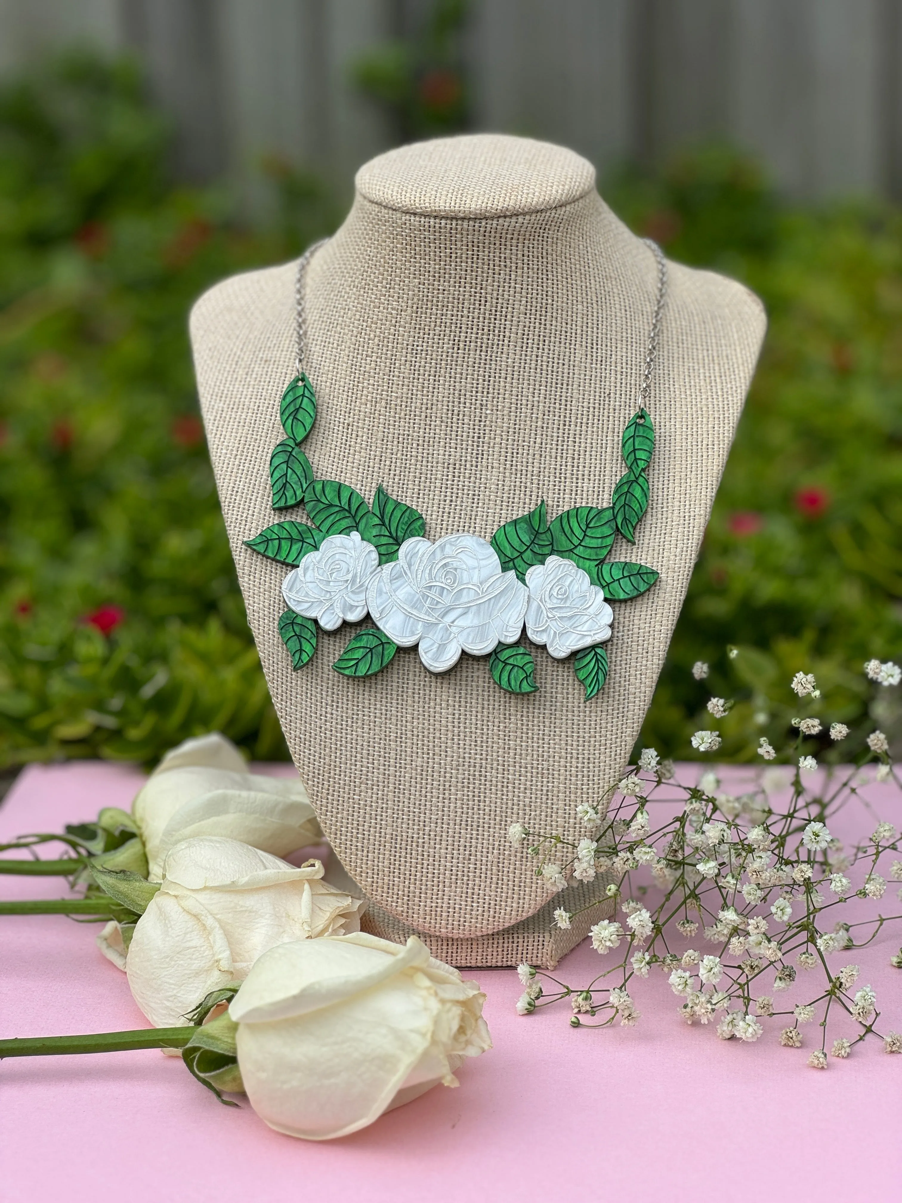 White rose - necklace - Set of 2