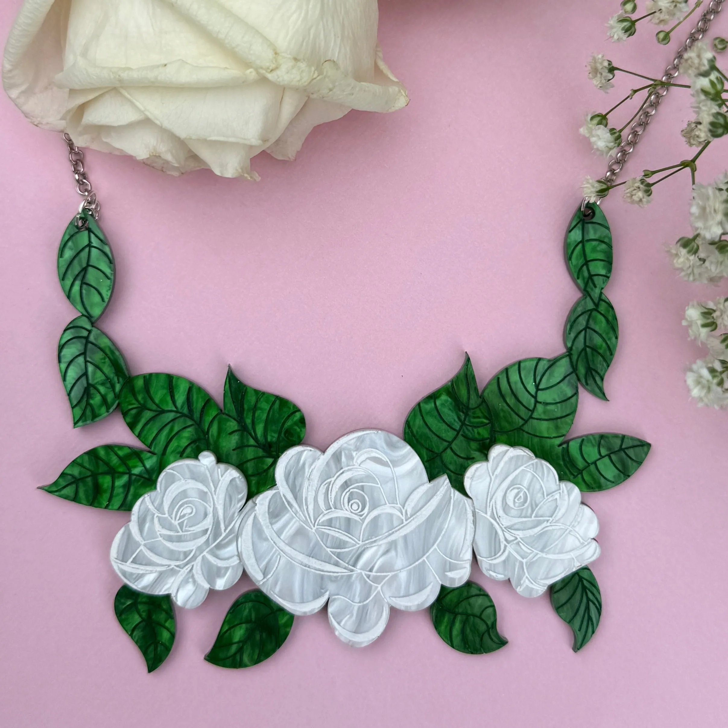 White rose - necklace - Set of 2