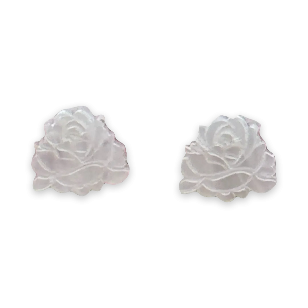 White rose - stud earrings - Set of 2