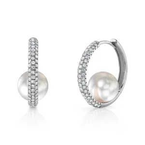 White South Sea Pearl & Diamond Enchantment Hoop Earrings