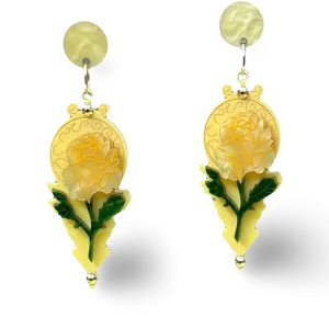 Yellow rose - Dangle earrings - Set of 2