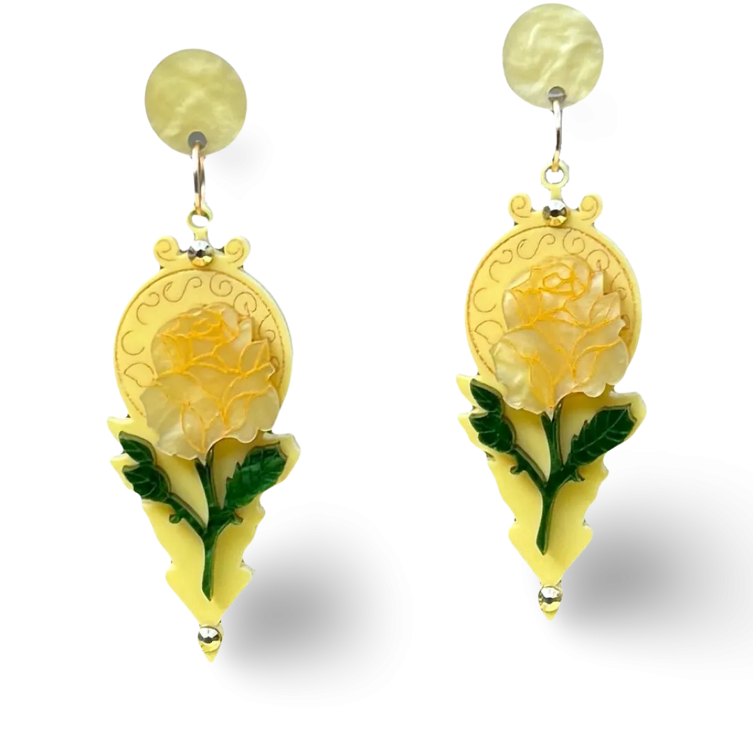 Yellow rose - Dangle earrings - Set of 2