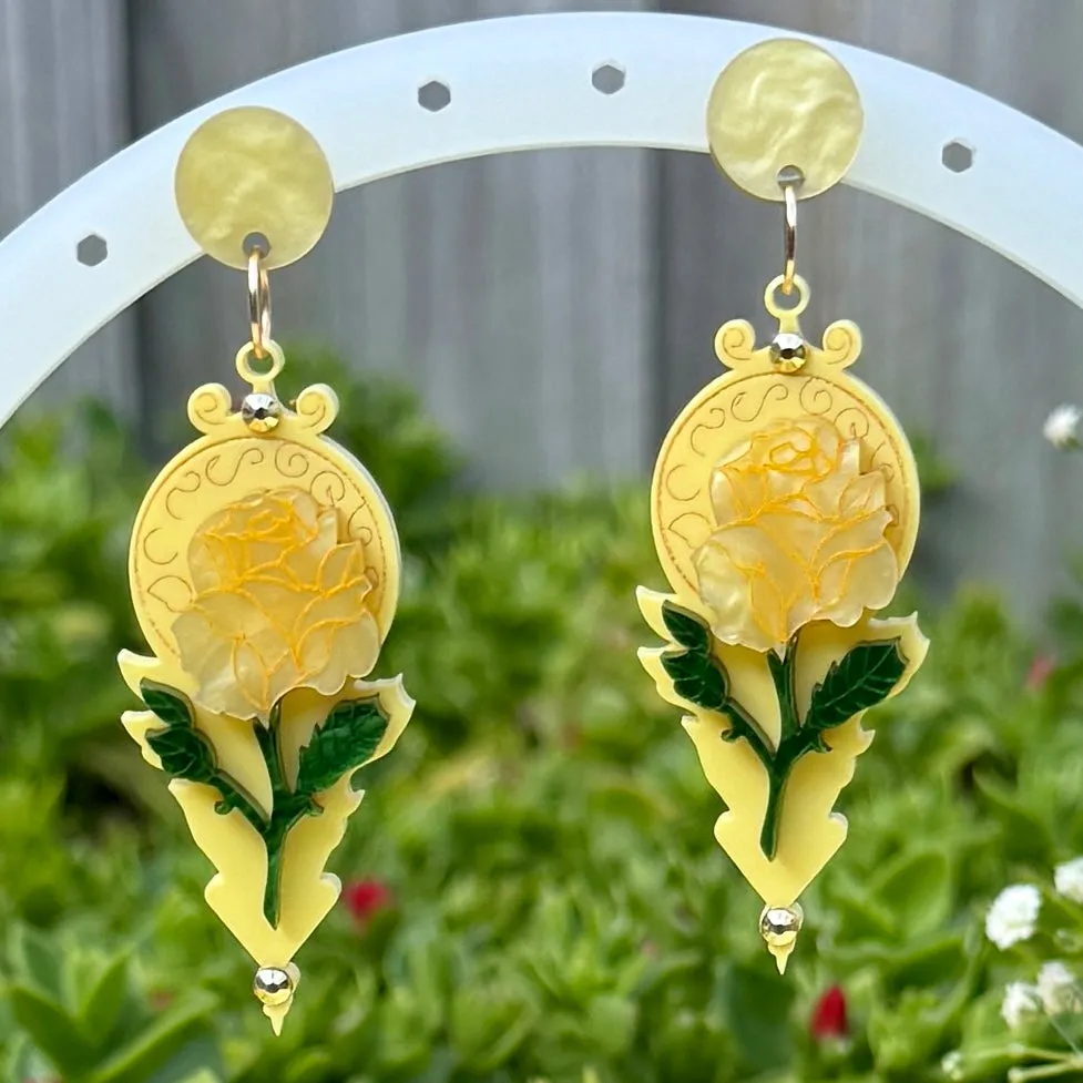 Yellow rose - Dangle earrings - Set of 2