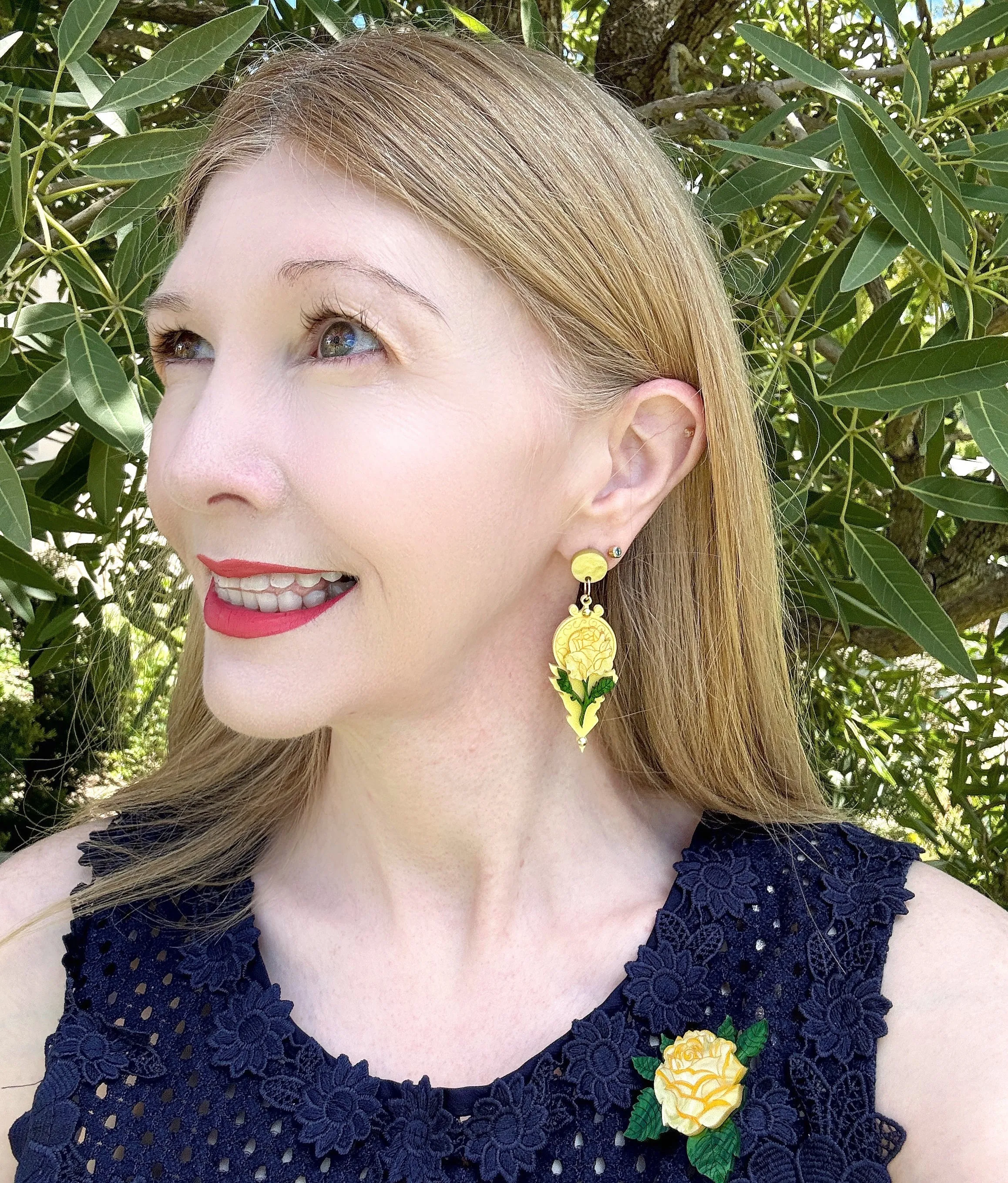 Yellow rose - Dangle earrings - Set of 2